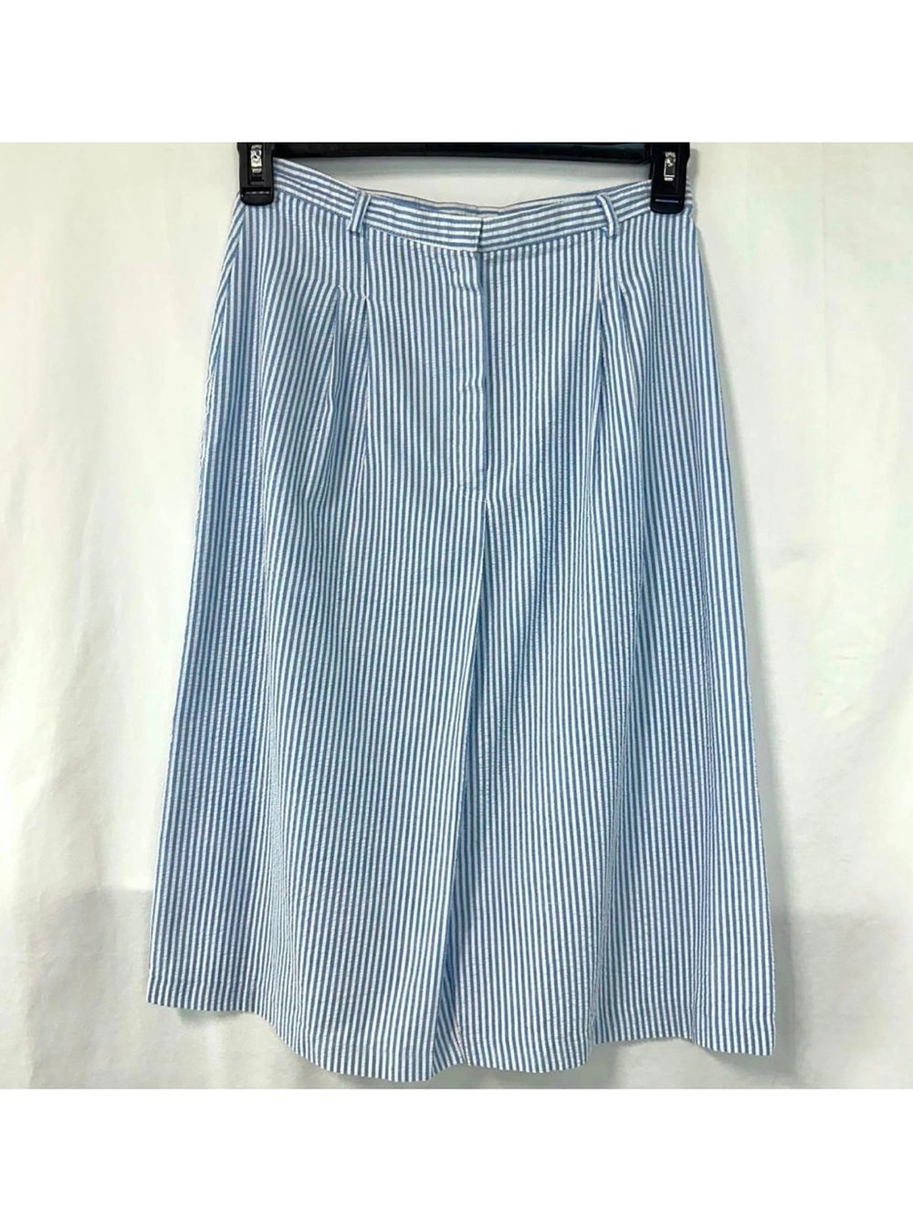 FAYS CLOSET VTG 80s Blue White Striped Seersucker Midi Skirt Women 13/14 Coastal